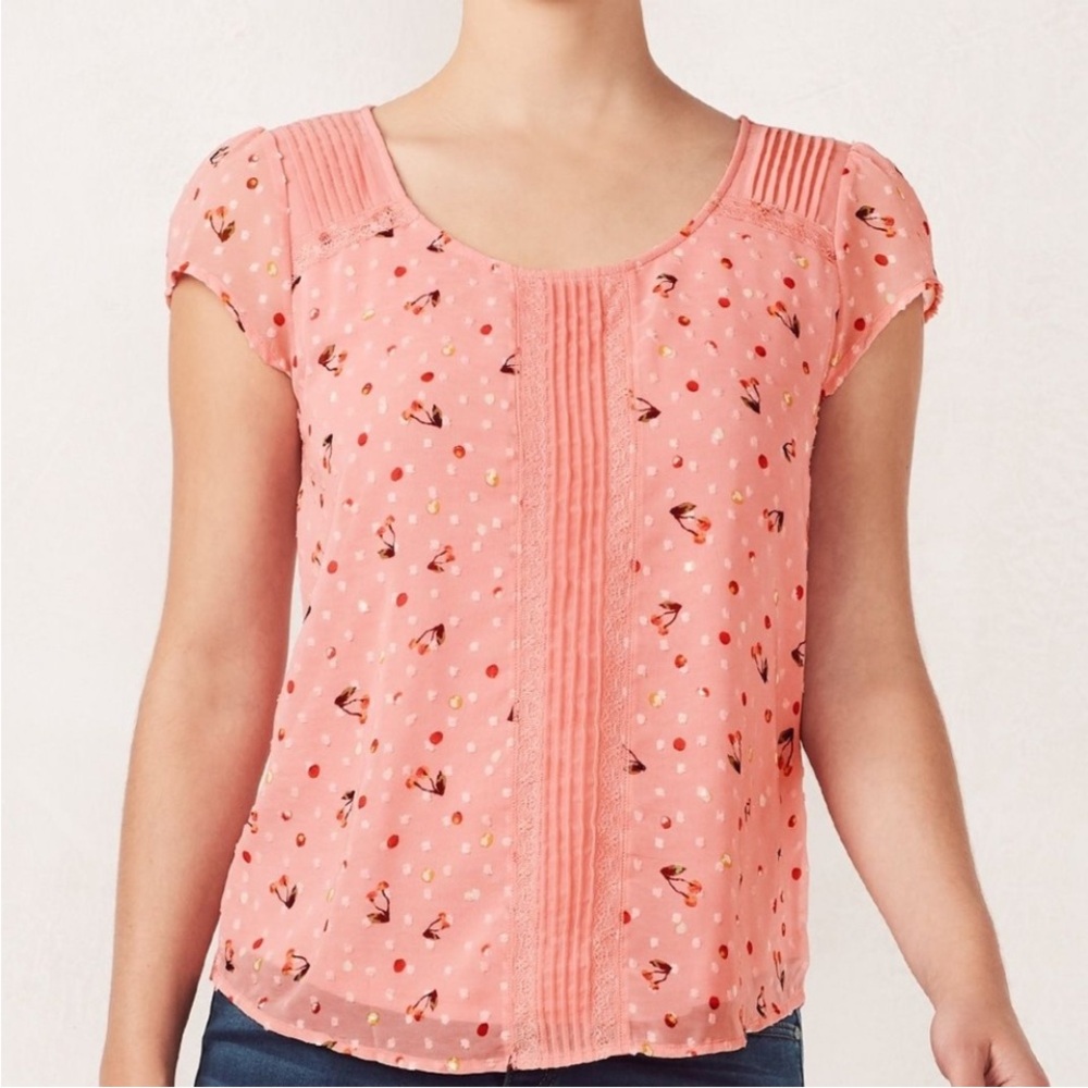 LC Lauren Conrad Punk Cherry Chiffon Top Size Large ((NWOT)